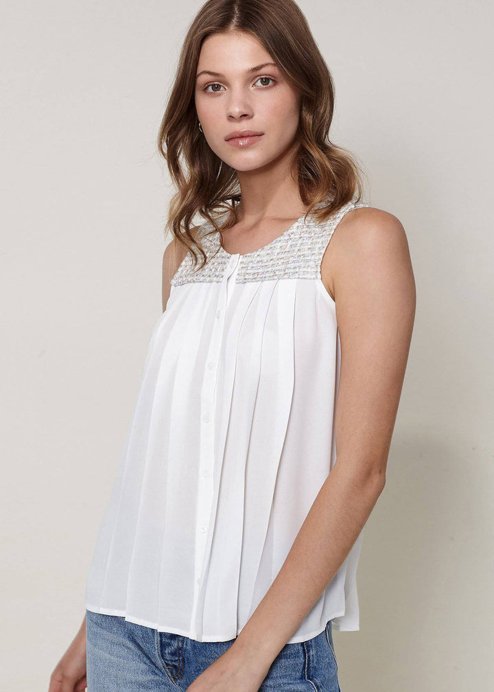 Women's Sleeveless Tweed Blouse In Ivory by Shop at Konus