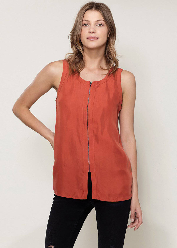 Women's Sleeveless Zip Up Top In Sweet Paprika by Shop at Konus