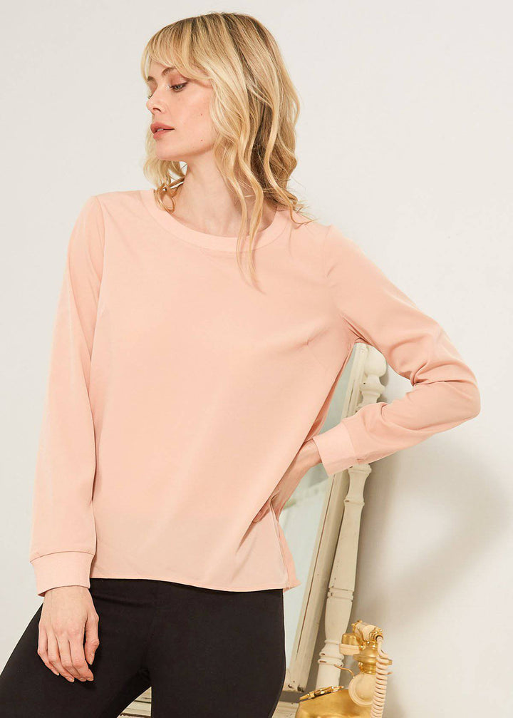 Women's Open Back Crewneck Top In Blush by Shop at Konus