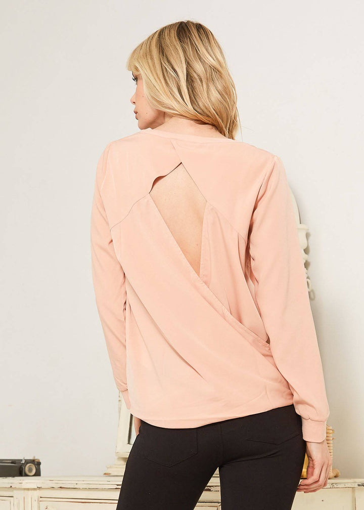 Women's Open Back Crewneck Top In Blush by Shop at Konus