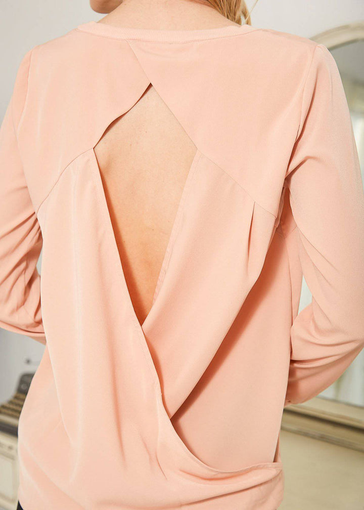 Women's Open Back Crewneck Top In Blush by Shop at Konus