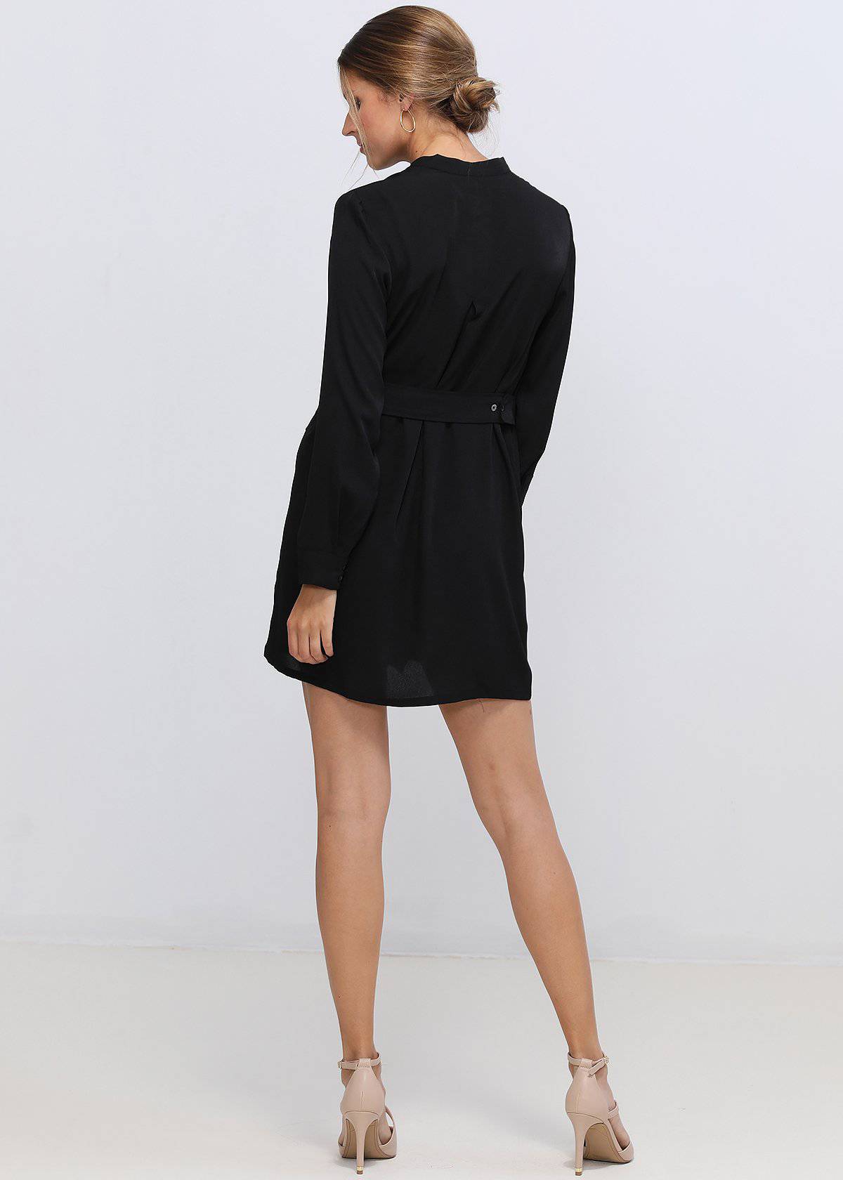 Women's Stand Collar Wrap Dress In Black by Shop at Konus
