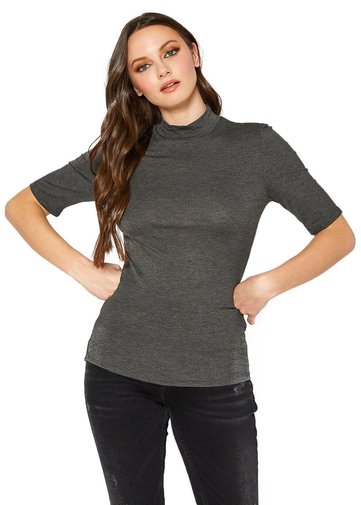 Women's Half Sleeve Turtle Neck Fitted Top by Shop at Konus