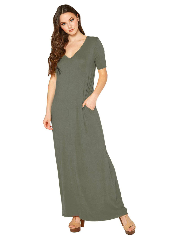 V-neck Short Sleeve Maxi Dress With Pockets by Shop at Konus