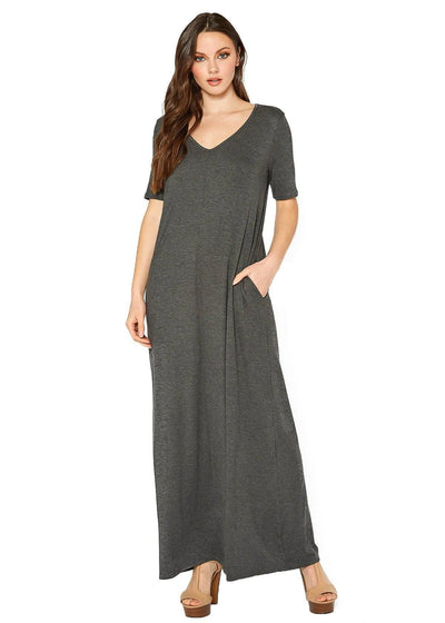 V-neck Short Sleeve Maxi Dress With Pockets by Shop at Konus