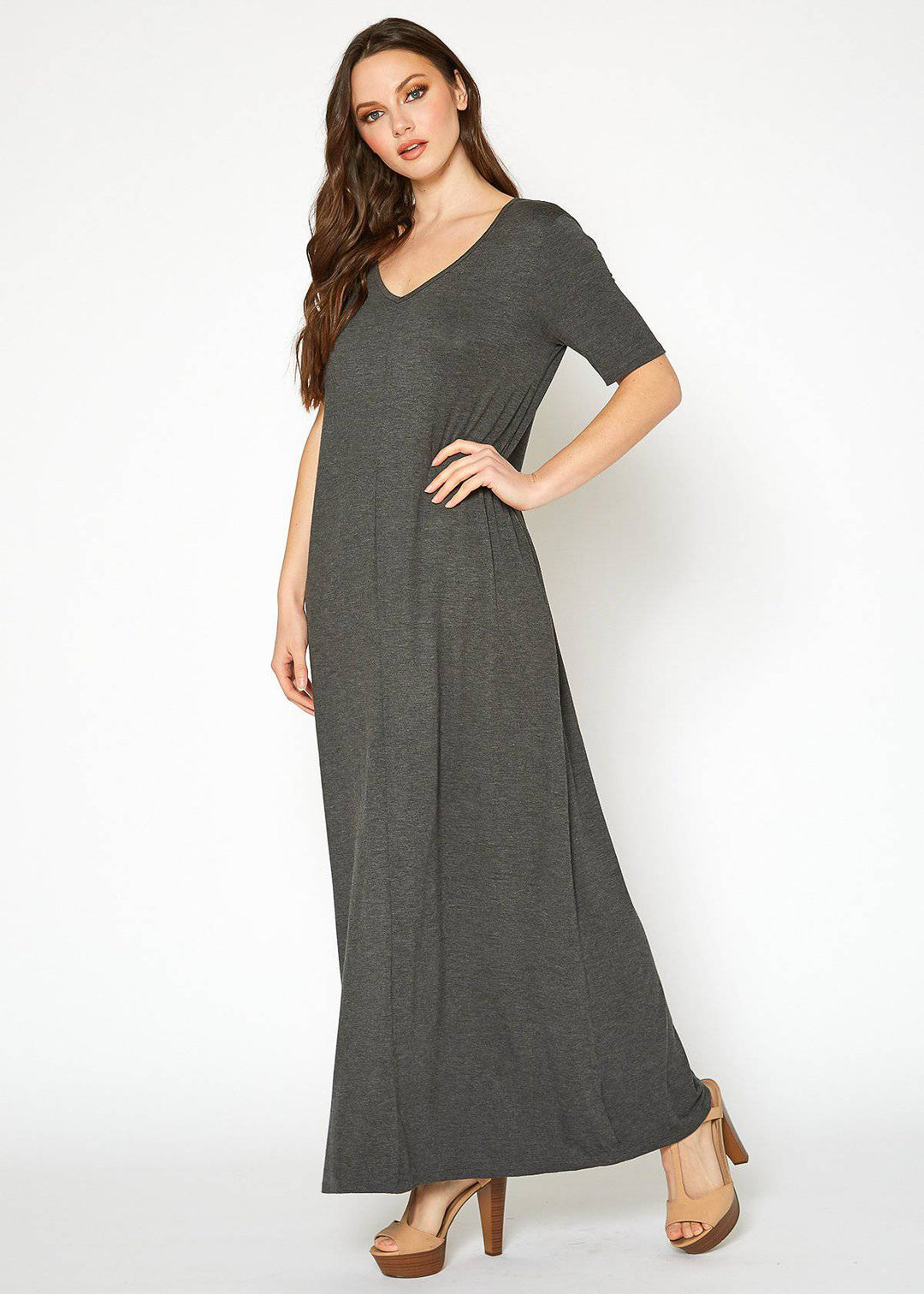 V-neck Short Sleeve Maxi Dress With Pockets by Shop at Konus