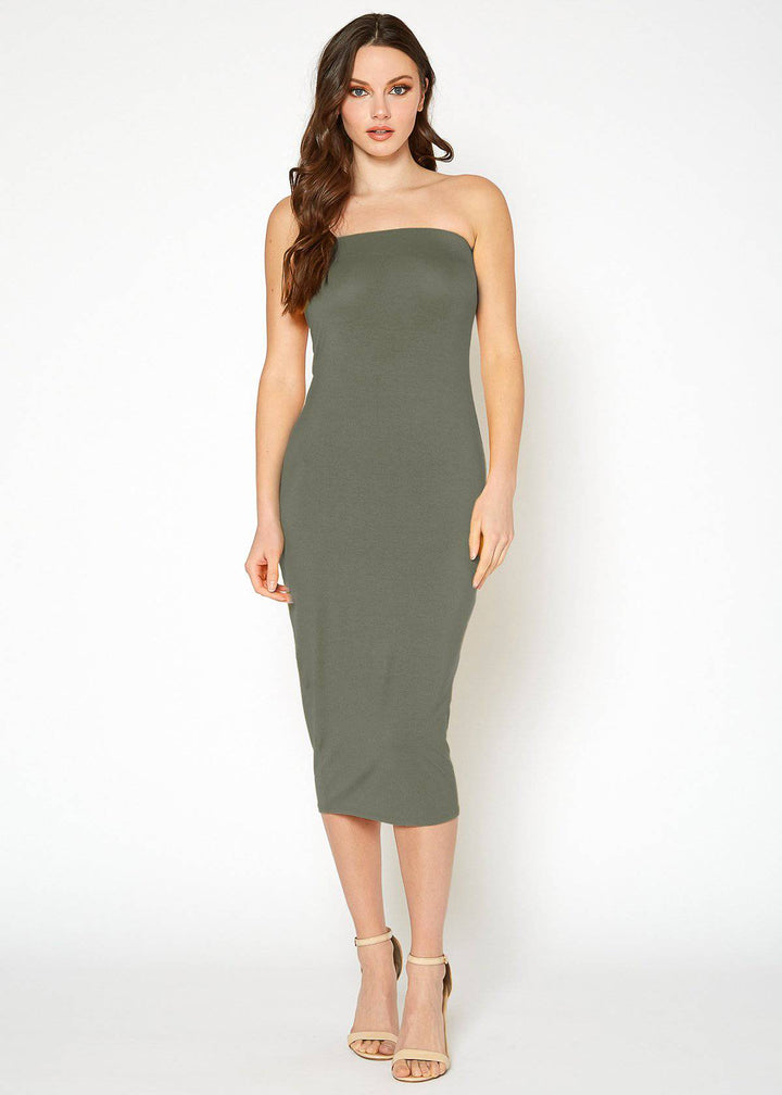 Women's Tube Top Bodycon Midi Dress by Shop at Konus