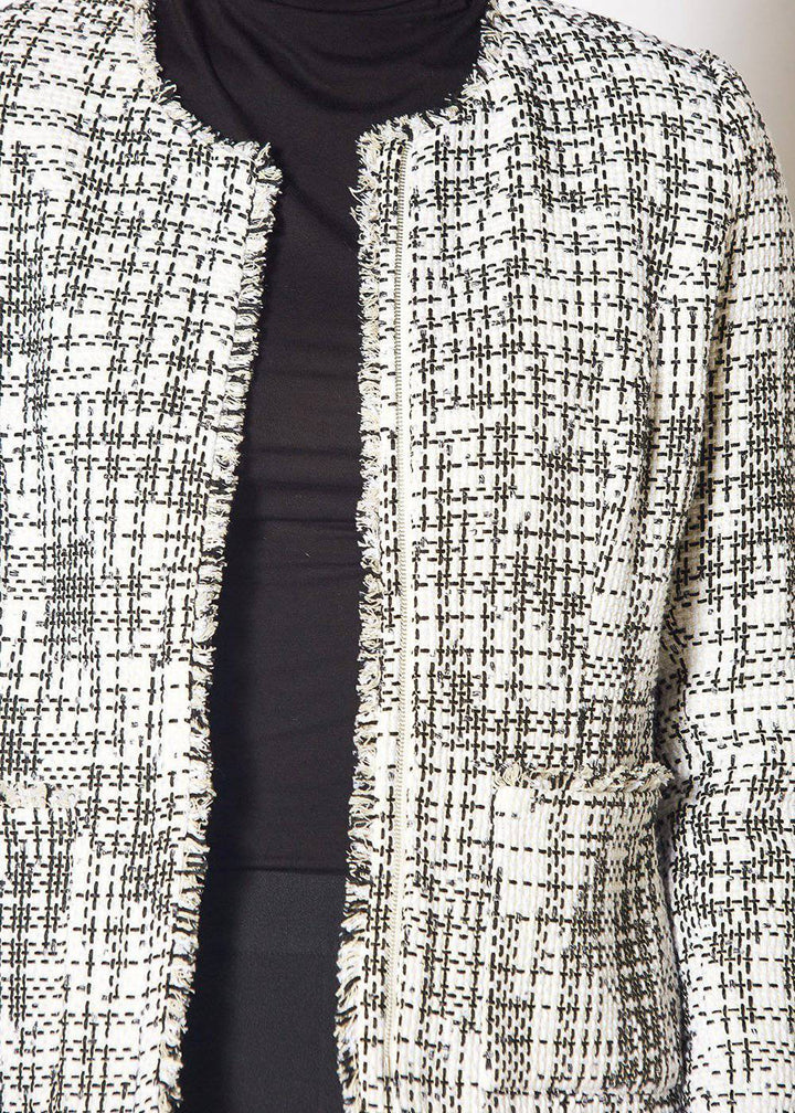 Women's Open Front Tweed Blazer in Black White Tweed by Shop at Konus