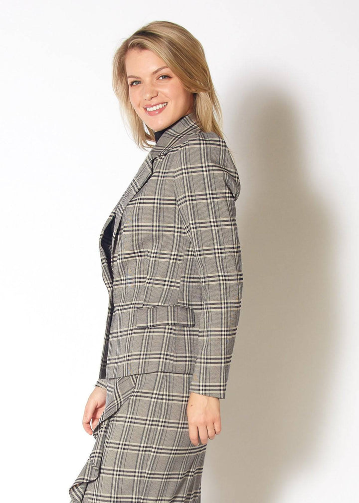 Women's Span Plaid Notch Collar Tweed Blazer in Black Plaid by Shop at Konus