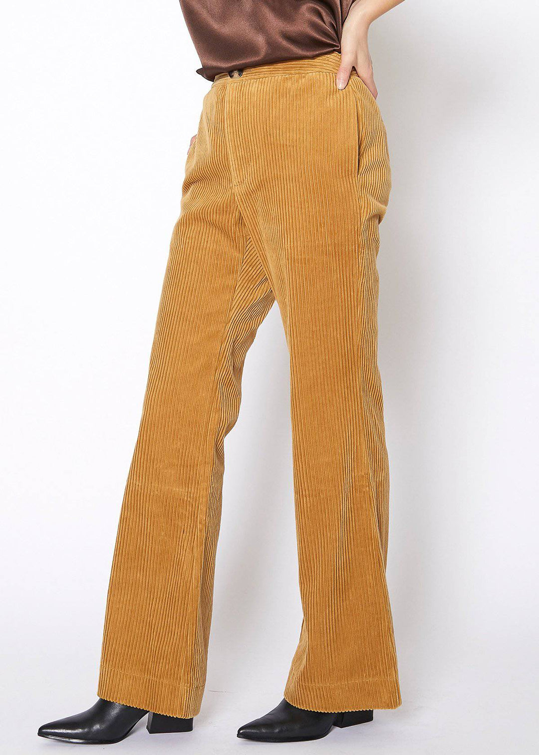 Women's Corduroy Wide Leg High Waist Pants in Dijon by Shop at Konus