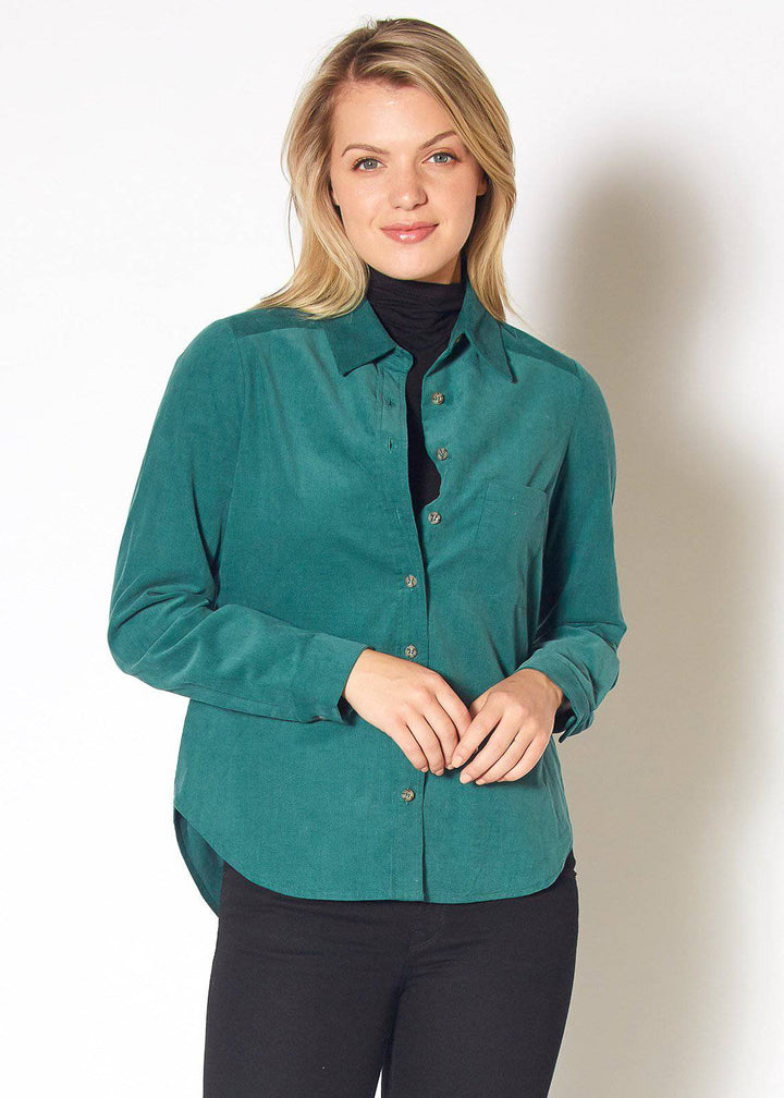 Women's Button Up Corduroy Shirt in Teal by Shop at Konus