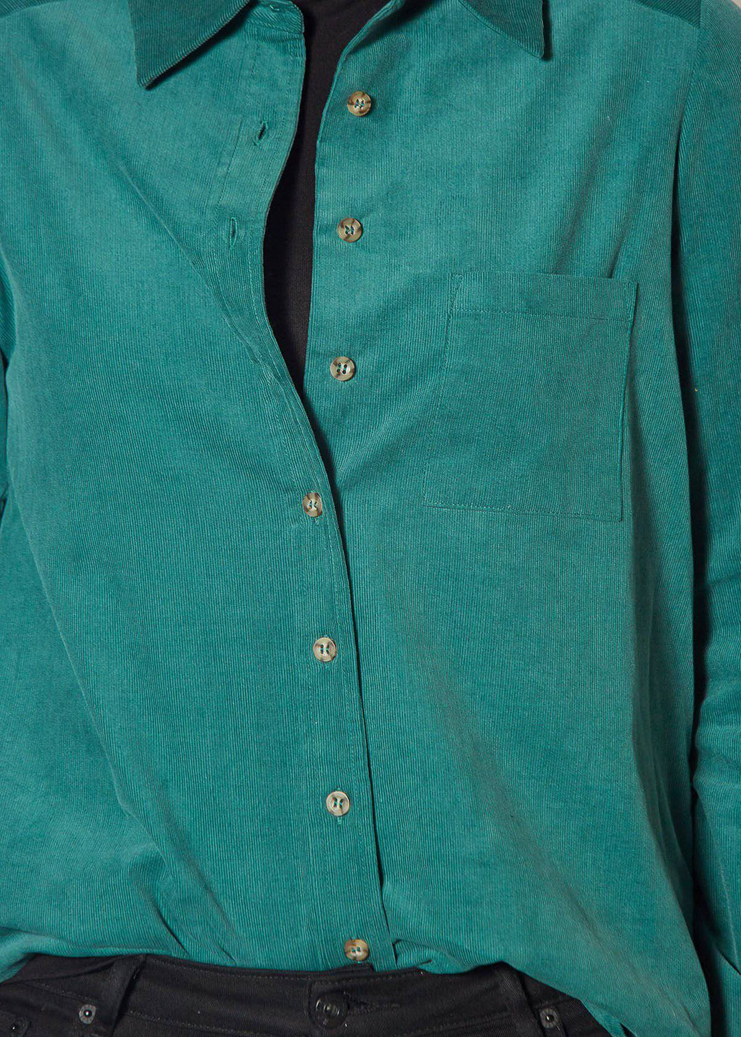 Women's Button Up Corduroy Shirt in Teal by Shop at Konus