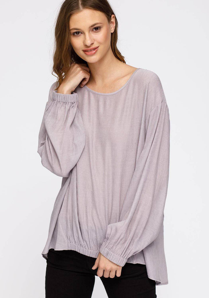 Women's Hi-lo Elastic Banded Hem Top in Lavander by Shop at Konus