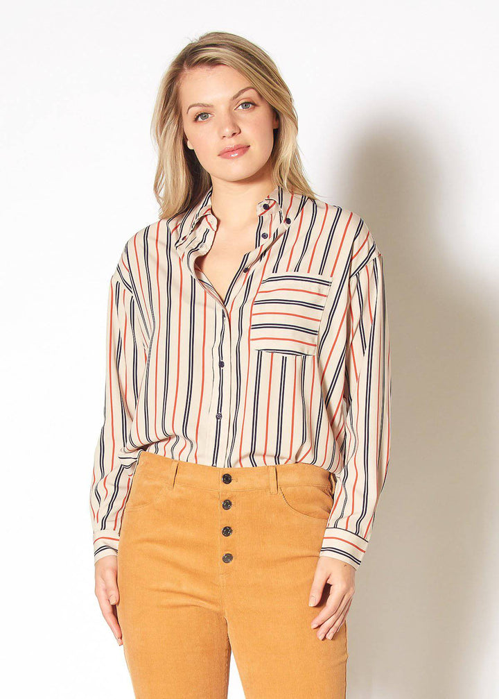 Women's Button Up Multi Stripe Shirt in Multi Stripe by Shop at Konus