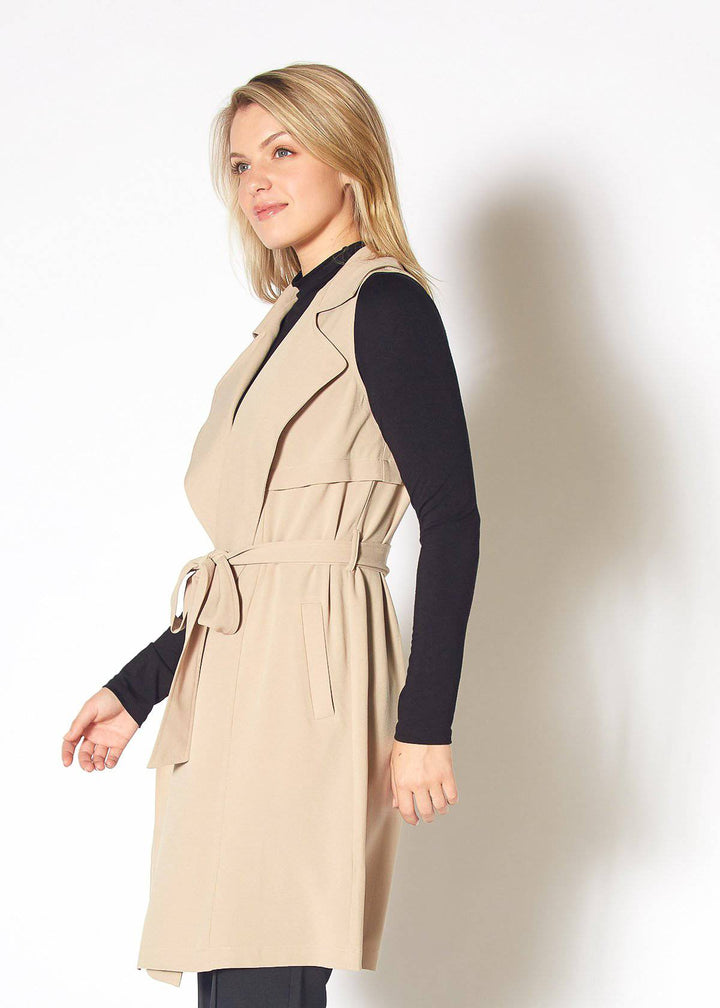 Women's Sleeveless Trench Vest in Khaki by Shop at Konus