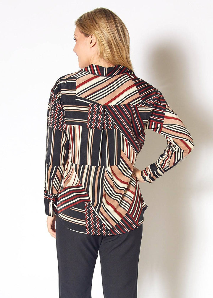 Women's Multi Stripe Button Up Collared Blouse in Multi Stripe by Shop at Konus