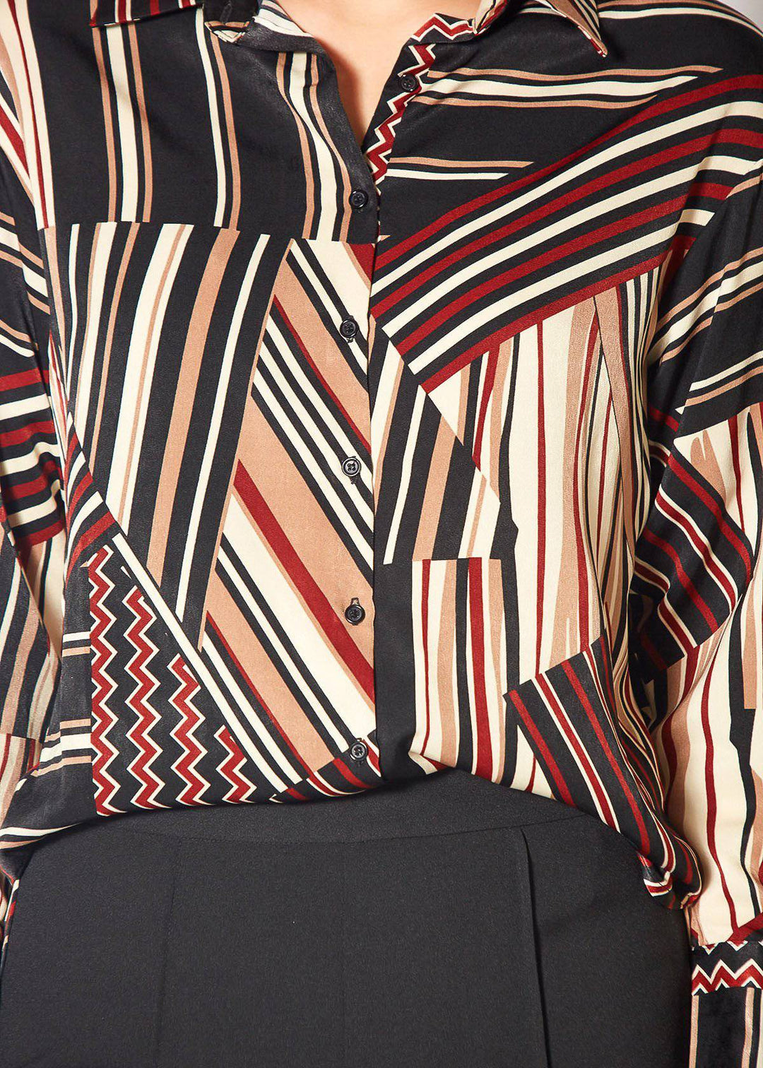 Women's Multi Stripe Button Up Collared Blouse in Multi Stripe by Shop at Konus