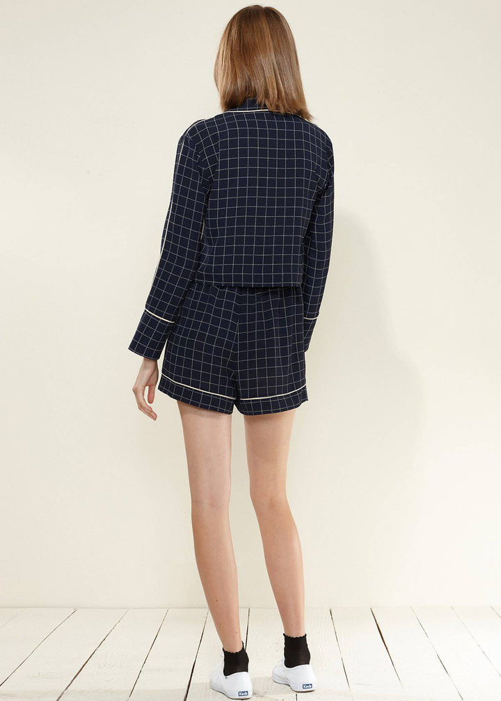 Women's Grid Print High Shorts in Navy Plaid by Shop at Konus