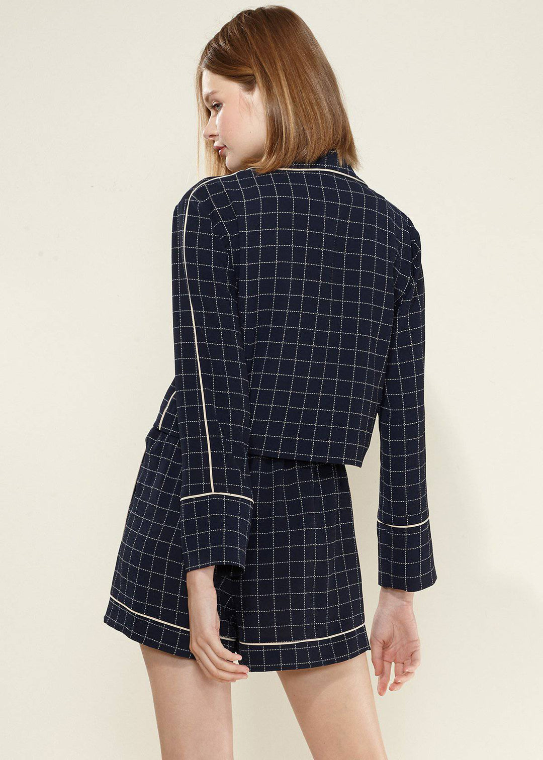 Women's Grid Print Blouse in Navyplaid by Shop at Konus