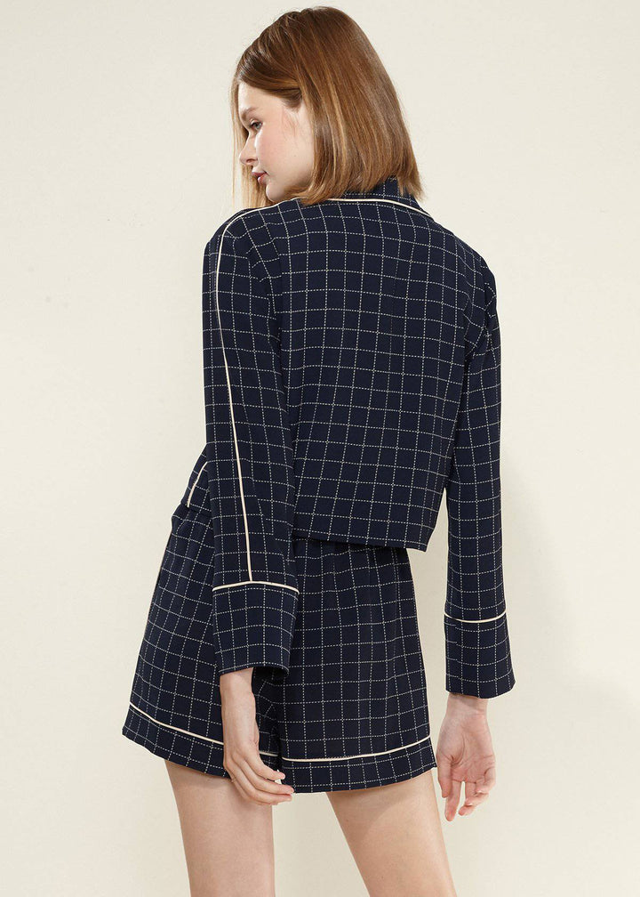 Women's Grid Print Blouse in Navyplaid by Shop at Konus