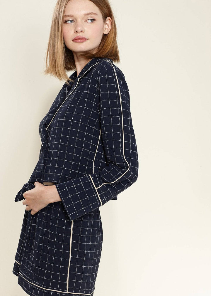 Women's Grid Print Blouse in Navyplaid by Shop at Konus