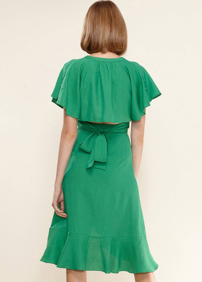 Tie Waist Cape Sleeve Cropped Blouse in Kelly Green by Shop at Konus