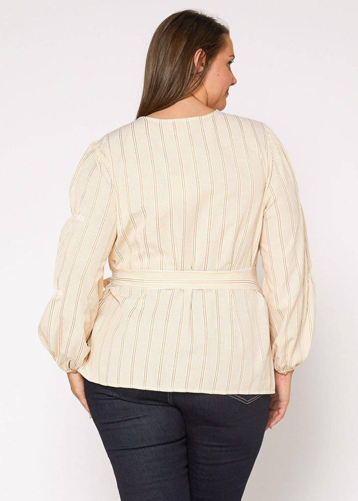 Plus Size Stripe Wrap Blouse in Yellow by Shop at Konus