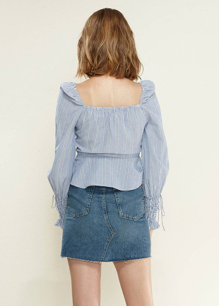 Stripe Off Shoulder Blouse in Blue by Shop at Konus