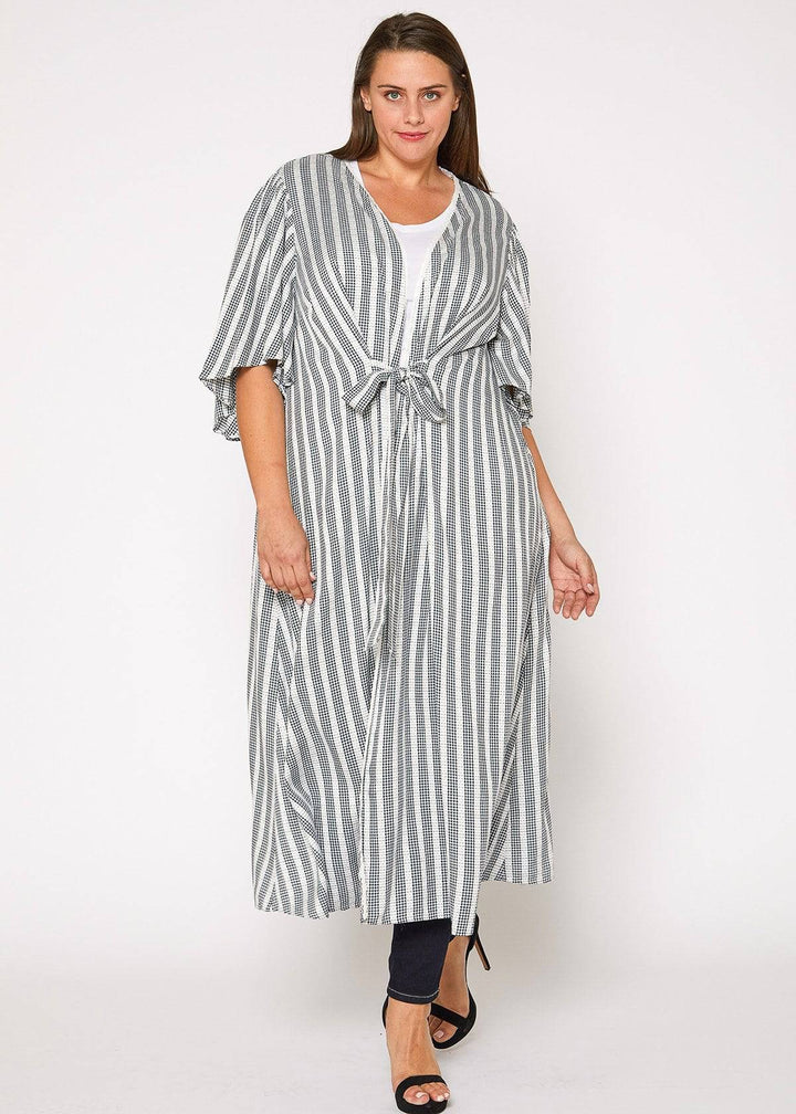 Plus Size Lace Trim Tie Front Maxi Dress in Ditsy Gingham by Shop at Konus