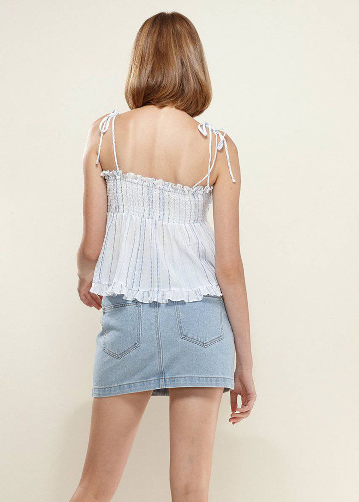 Tie Front Flared Cami Blouse in Oceanstripe by Shop at Konus