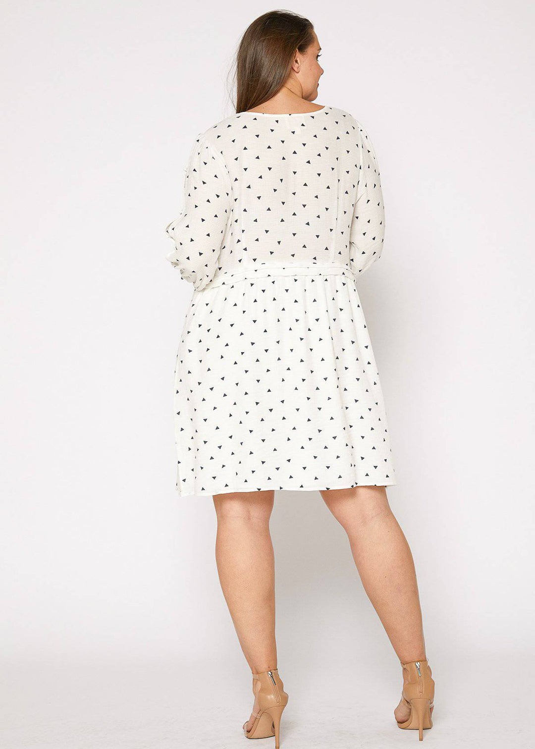 Plus Size Triangle Print Long Sleeve Dress in White Triangle by Shop at Konus