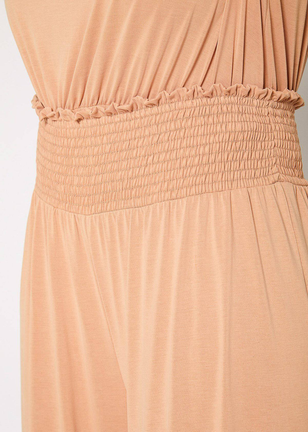 Plus Size Smocked Waist Wide Leg Palazzo Pants in Apricot by Shop at Konus