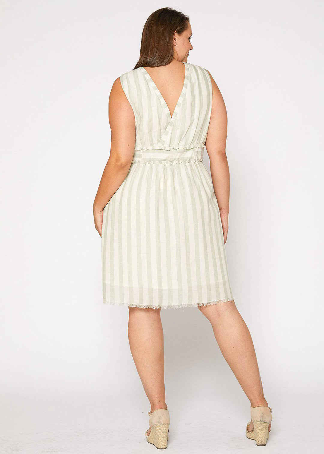 Plus Size Sleeveless Button Down Stripe Dress in Sage by Shop at Konus