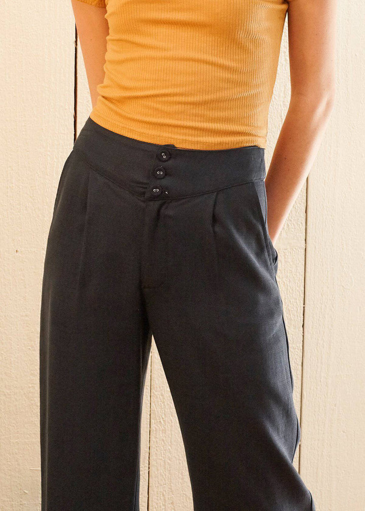 WomenFringe Hem Cropped Pants in Navy by Shop at Konus