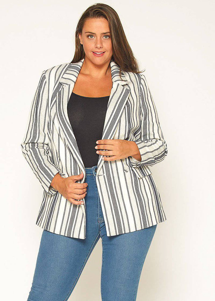 Plus Size Stripe Blazer in Bluewhite by Shop at Konus