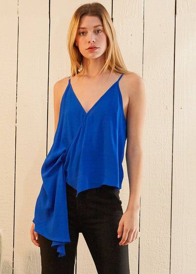 Solid Drape Hem Wrapped Cami in Blue by Shop at Konus