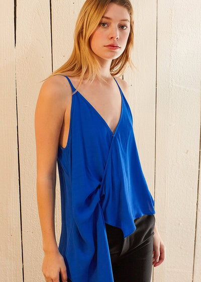 Solid Drape Hem Wrapped Cami in Blue by Shop at Konus