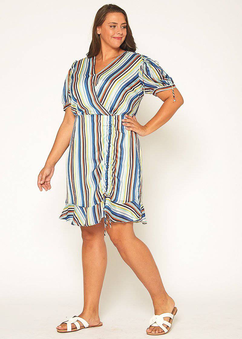 Plus Size Multi-color Ruched Dress in Beach-Multi by Shop at Konus