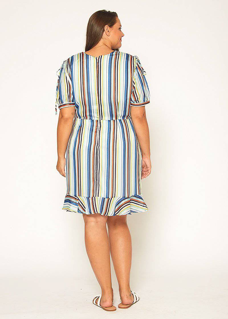 Plus Size Multi-color Ruched Dress in Beach-Multi by Shop at Konus