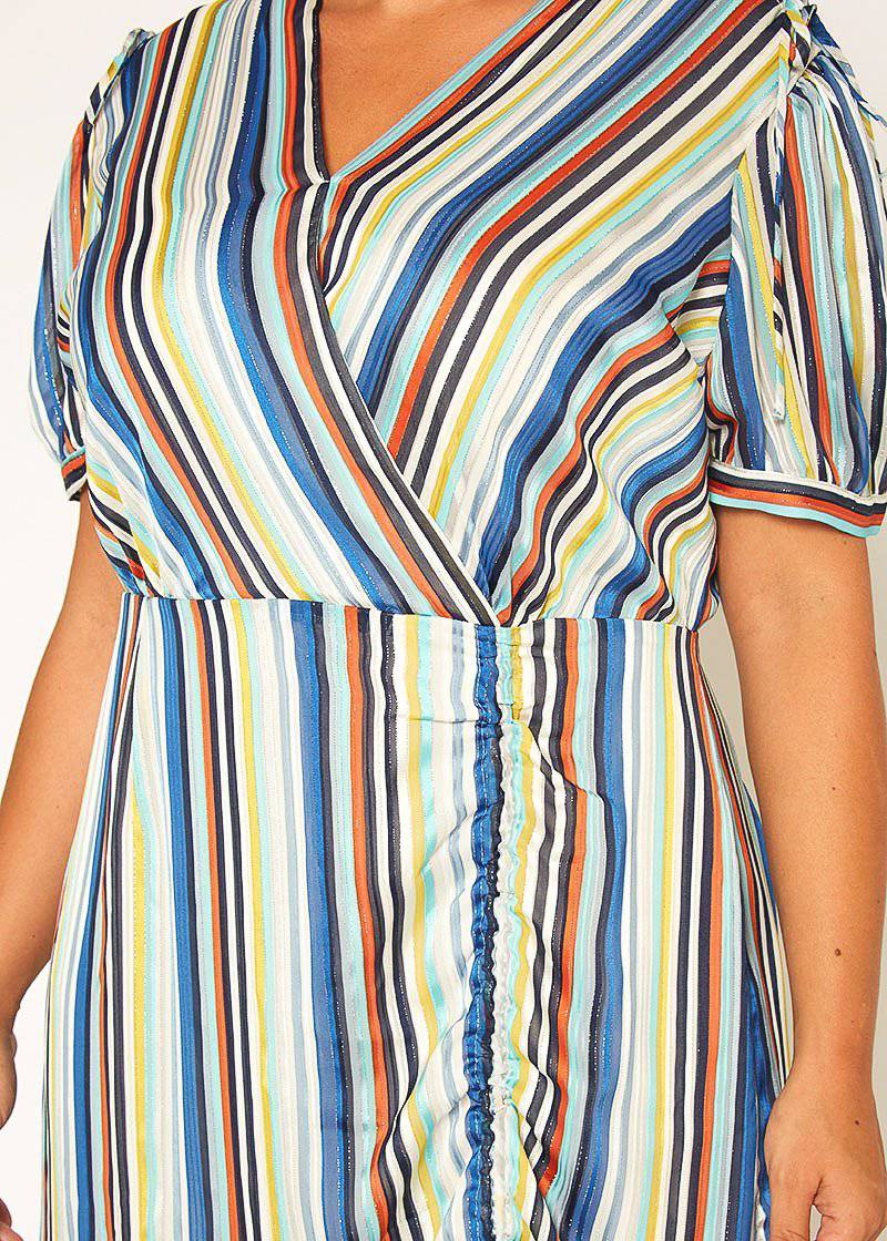 Plus Size Multi-color Ruched Dress in Beach-Multi by Shop at Konus