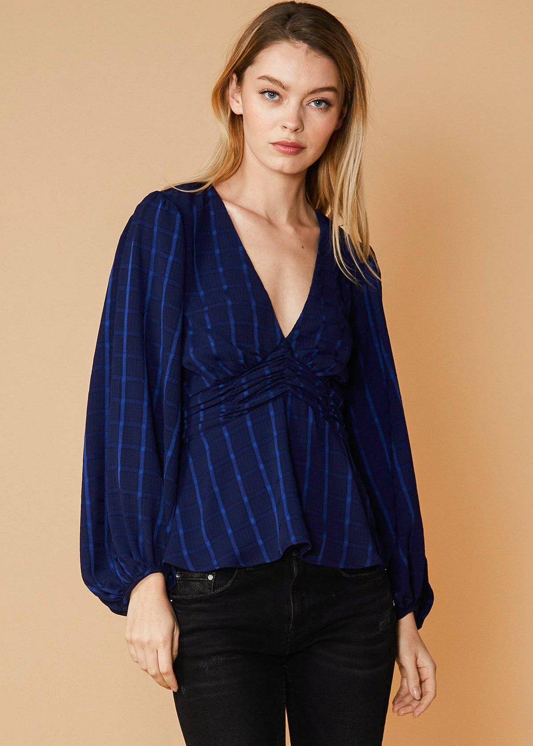 V-neck Checkered Blouse in Nightplaid by Shop at Konus