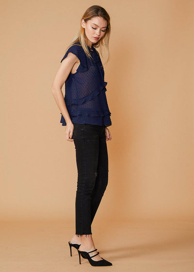 Swiss Dot Layered Ruffle Top in Midnight by Shop at Konus