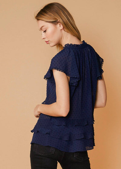 Swiss Dot Layered Ruffle Top in Midnight by Shop at Konus
