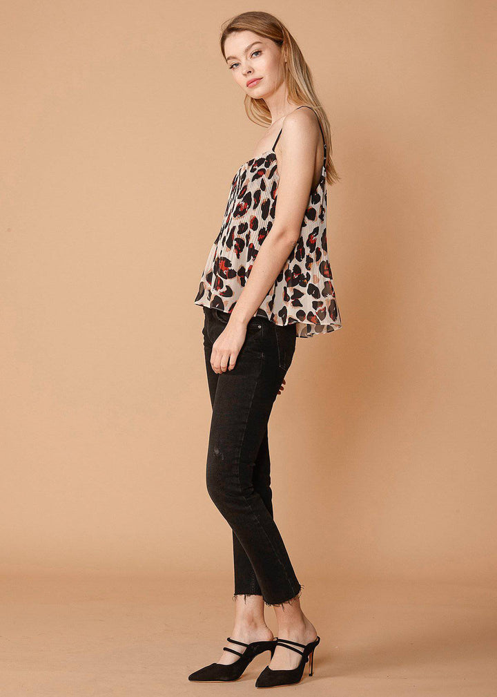 Women's Pleated Cami in Leopard Sketch by Shop at Konus