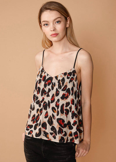 Women's Pleated Cami in Leopard Sketch by Shop at Konus