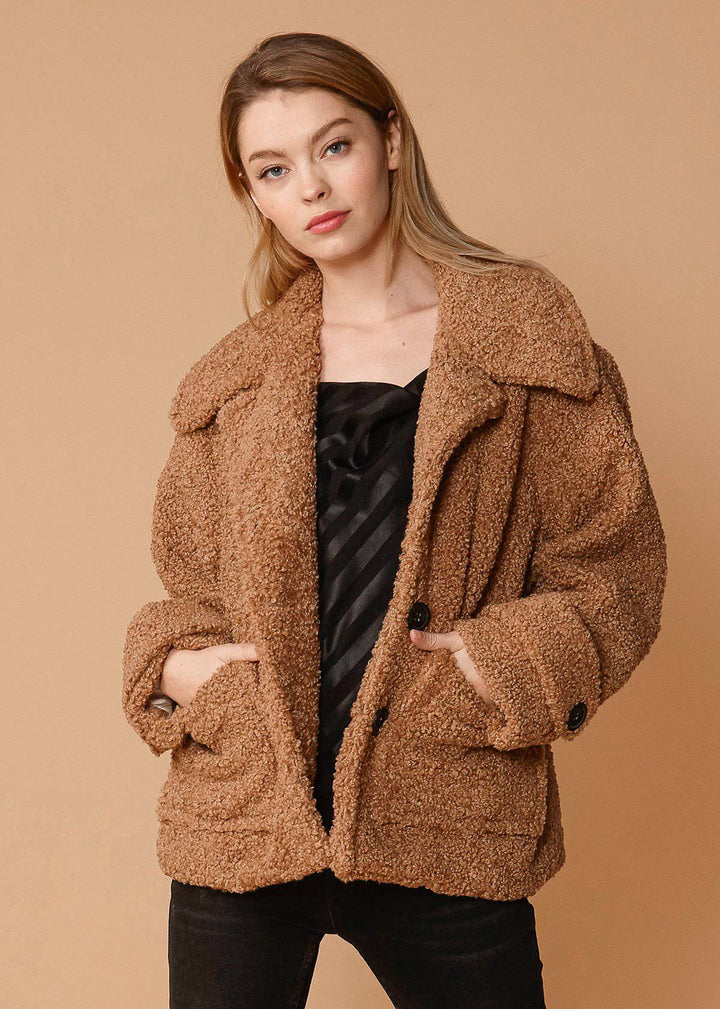 Women's Shearling Coat in Brown by Shop at Konus