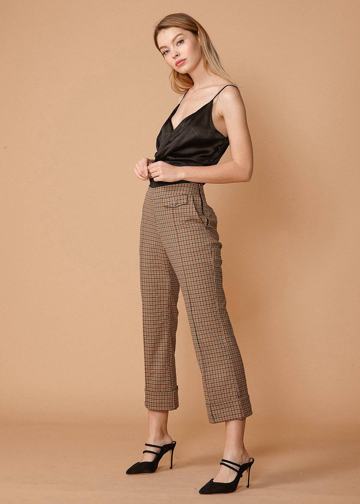 Women's Wide Cuff Trouser in Peach Gingham by Shop at Konus