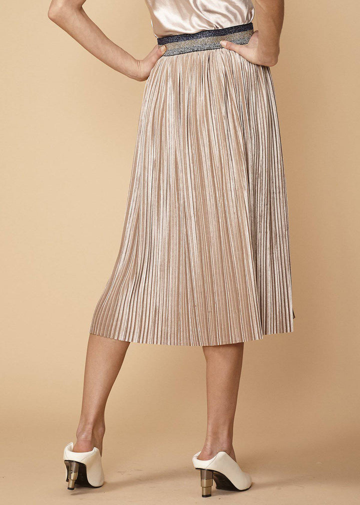 Women's Glitter Waistband Pleated Skirt in Champagne by Shop at Konus