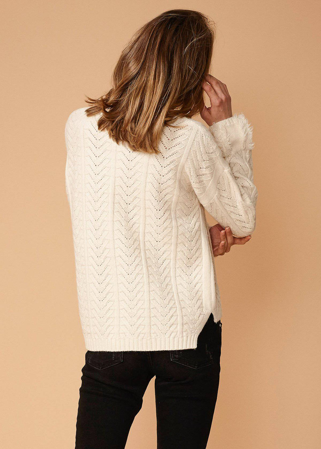 Women's Turtle Neck Fringe Sweater in Natural by Shop at Konus