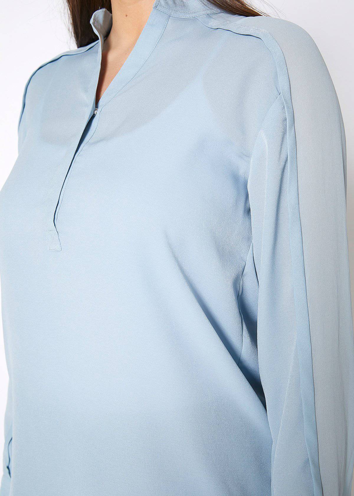 Women's Mandarin Collar Shirt Blouse In Cashmere Blue by Shop at Konus